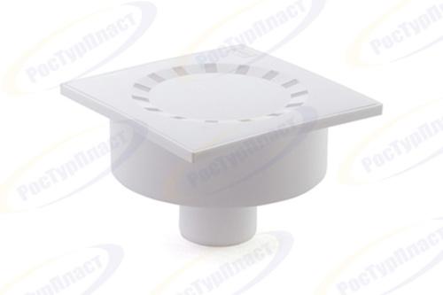 Трап RTP 150х150х50, вертик., решётка пластик, белый, сухой затвор