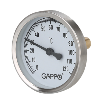 Термометр биметаллический 63 мм 0-120°C 1/2" GAPPO (с погружной гильзой) /50/5 шт.уп/