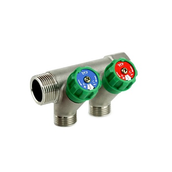 Коллектор латунный 1"x3/4"EK, 4 выхода, с вентилями RTP (евроконус)